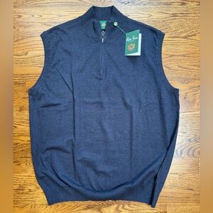 NWT Alan Paine Cotton, Silk, Cashmere Cransford Half Zip Mock Neck Navy Vest XL